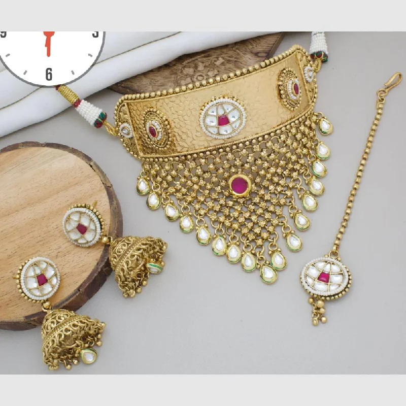 Manisha Jewellery Gold Plated Pota Stone Choker Necklace Set