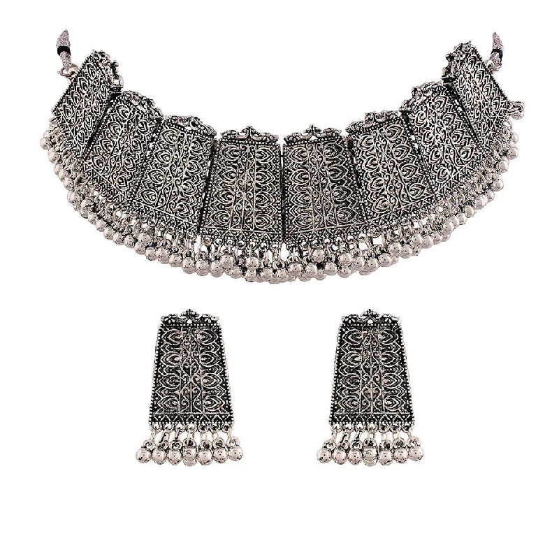 Etnico Oxidised Silver Plated Afghani Choker Necklace Jewellery Set for Women (MC068)