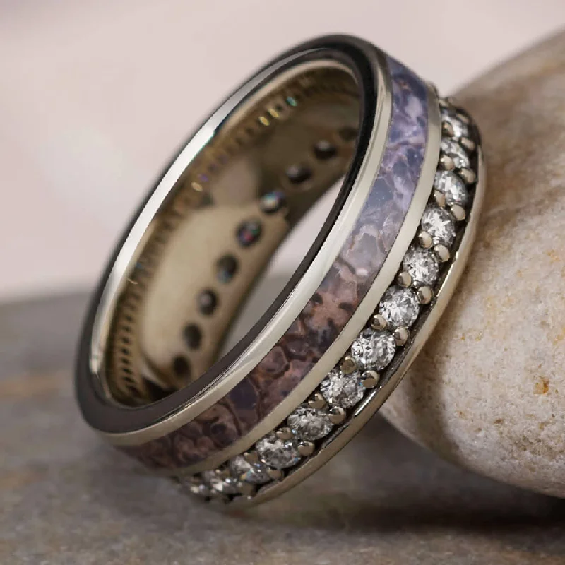 Unique Eternity Ring With Dinosaur Bone and Diamonds