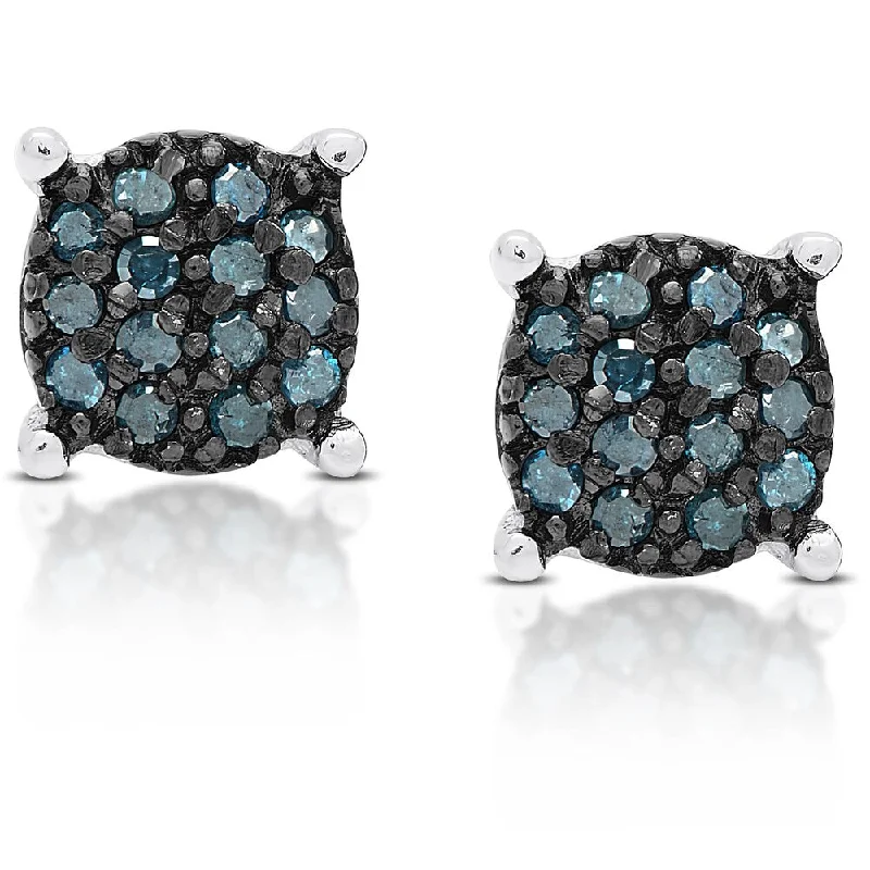 Finesque Sterling Silver 1/4 ct TDW Blue Diamond Circle Stud Earrings