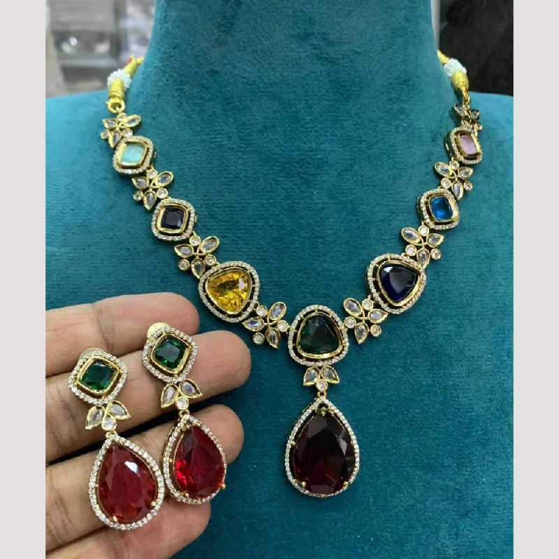 Sona Creation Gold Plated Crystal Stone Necklace Set