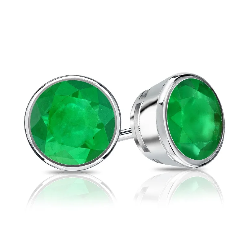 Auriya 14k Gold 3/5ctw Bezel-set Emerald Gemstone Stud Earrings