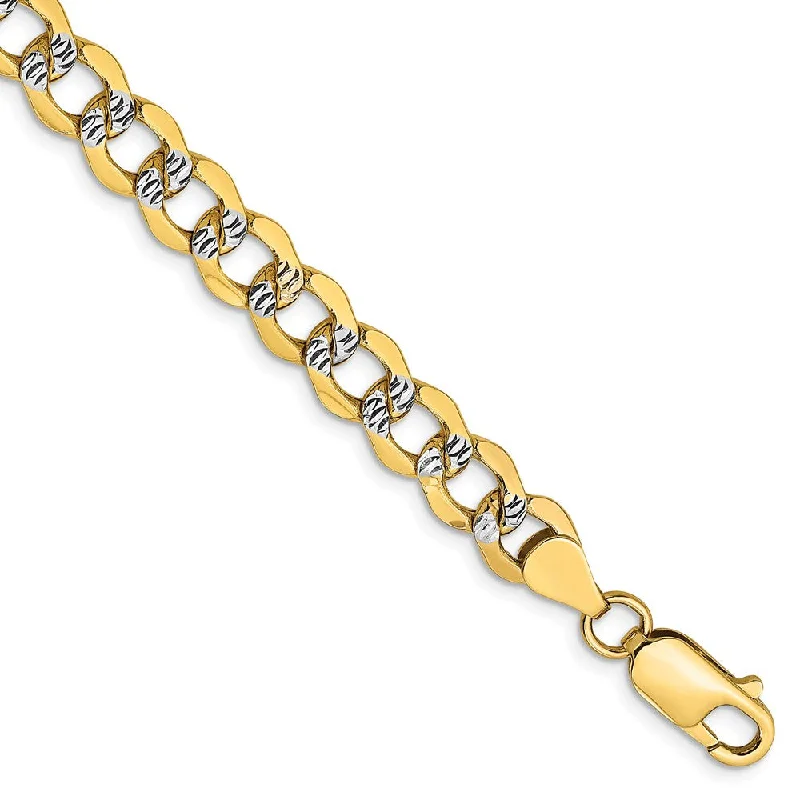 6.75mm 14k Yellow Gold & Rhodium Hollow Pave Curb Chain Bracelet, 8 In