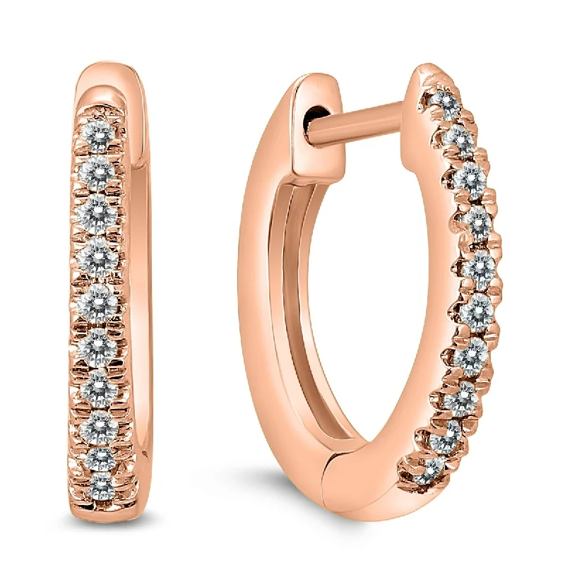 Marquee 1/10 Carat TW Small Diamond Huggie Hoop Earrings in 10K Rose Gold