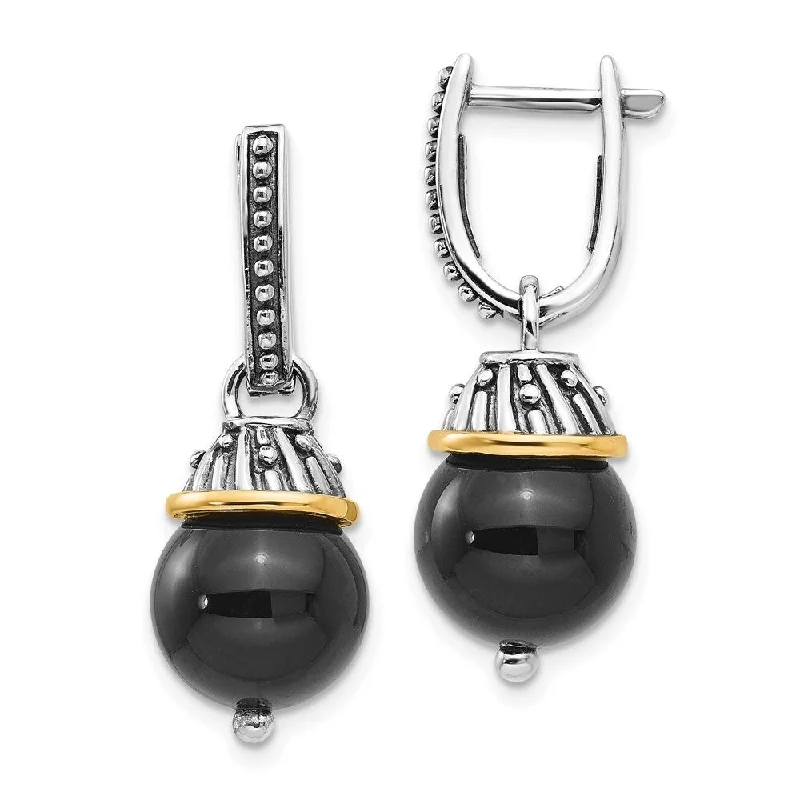 14k Gold and Sterling Silver Black Onyx and Earrings (L-29 mm, W-11 mm)