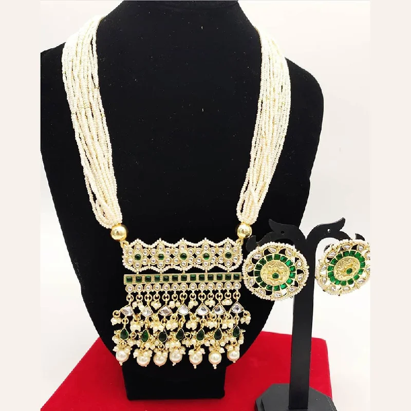 SNERA Gold Plated Kundan Stone & Pearls Necklace Set