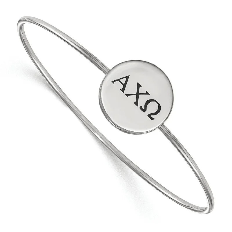 Sterling Silver Alpha Chi Omega Enamel Black Greek Bangle - 7 in.