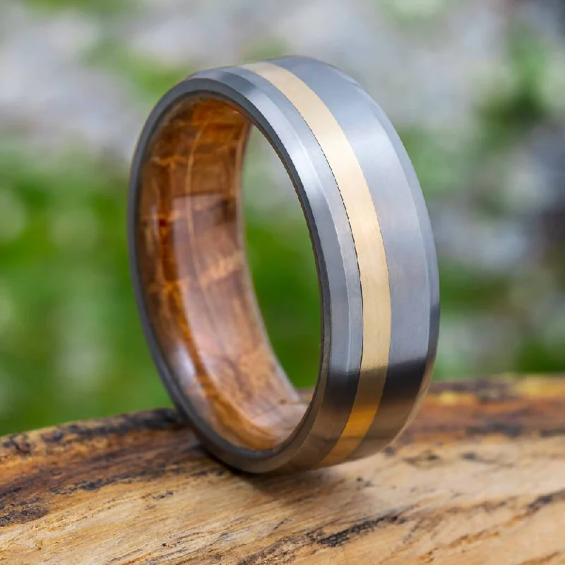 Men's Dual Metal Wedding Band with Whiskey Barrel Sleeve