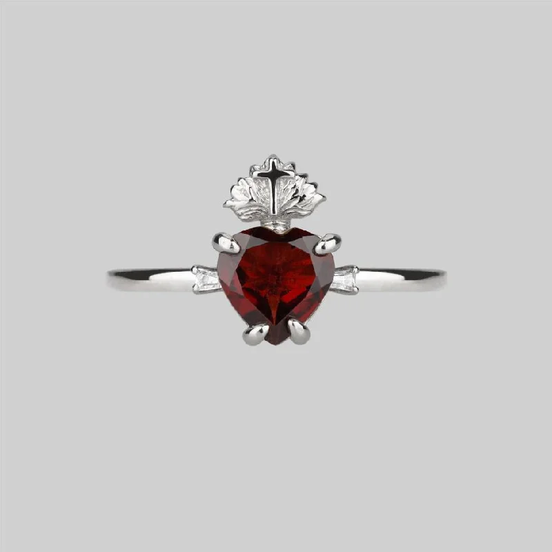 The Sacred Heart Garnet Ring - Silver