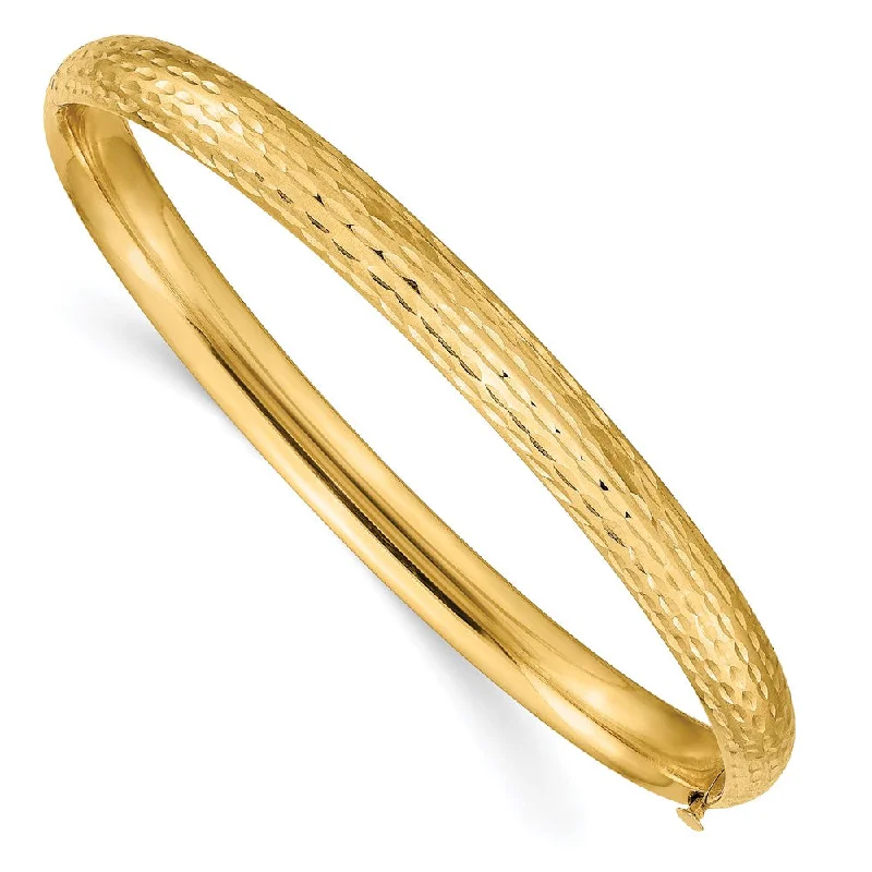 6.5mm 14k Yellow Gold Diamond Cut Fancy Hinged Bangle Bracelet