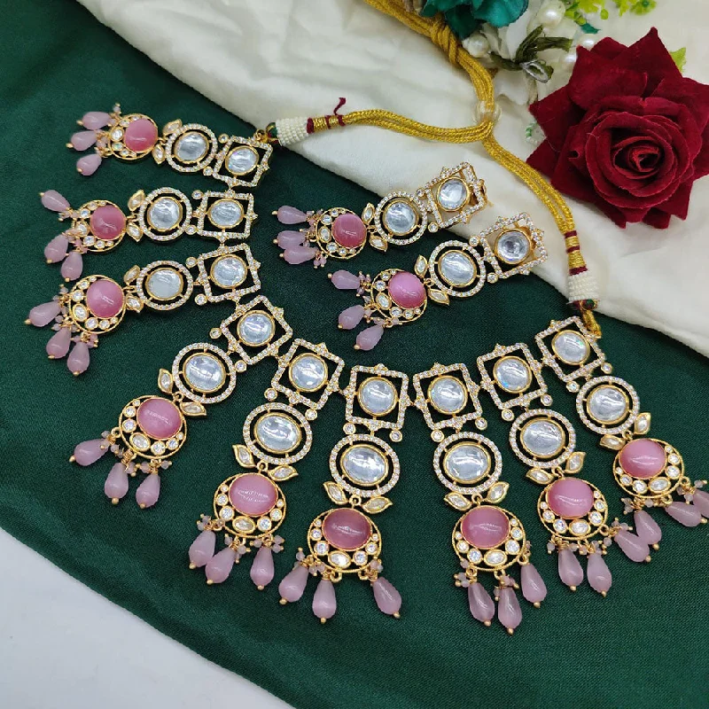 Akruti Collection Gold Plated  Polki Kundan And Beads Choker Necklace Set