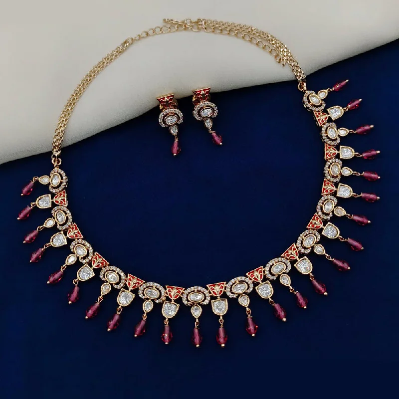 Amoliya Jewels Gold Plated Polki Kundan And Beads Necklace Set