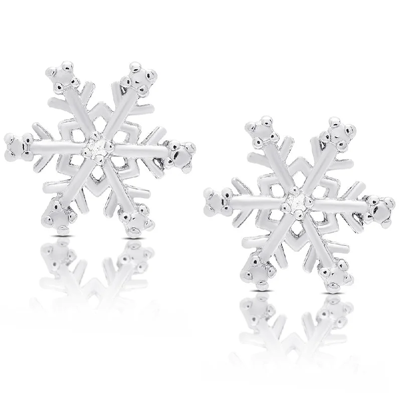 Finesque Sterling Silver Diamond Accent Snowflake Design Earrings (I-J, I2-I3)