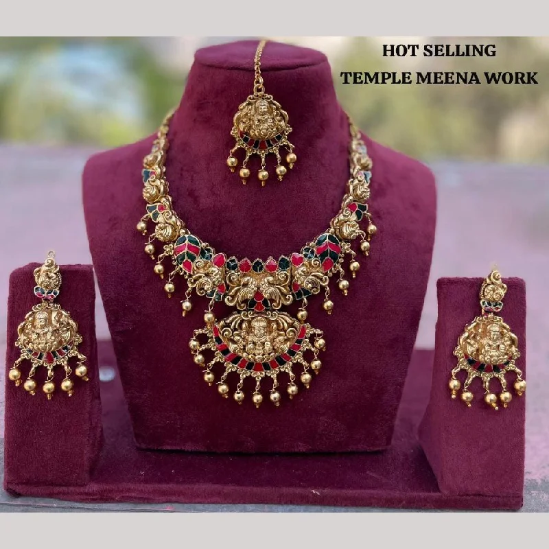 FS Collection Gold Plated Meenakari Temple Necklace Set