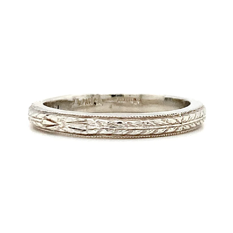 White Gold Textured Band - "Wheat"