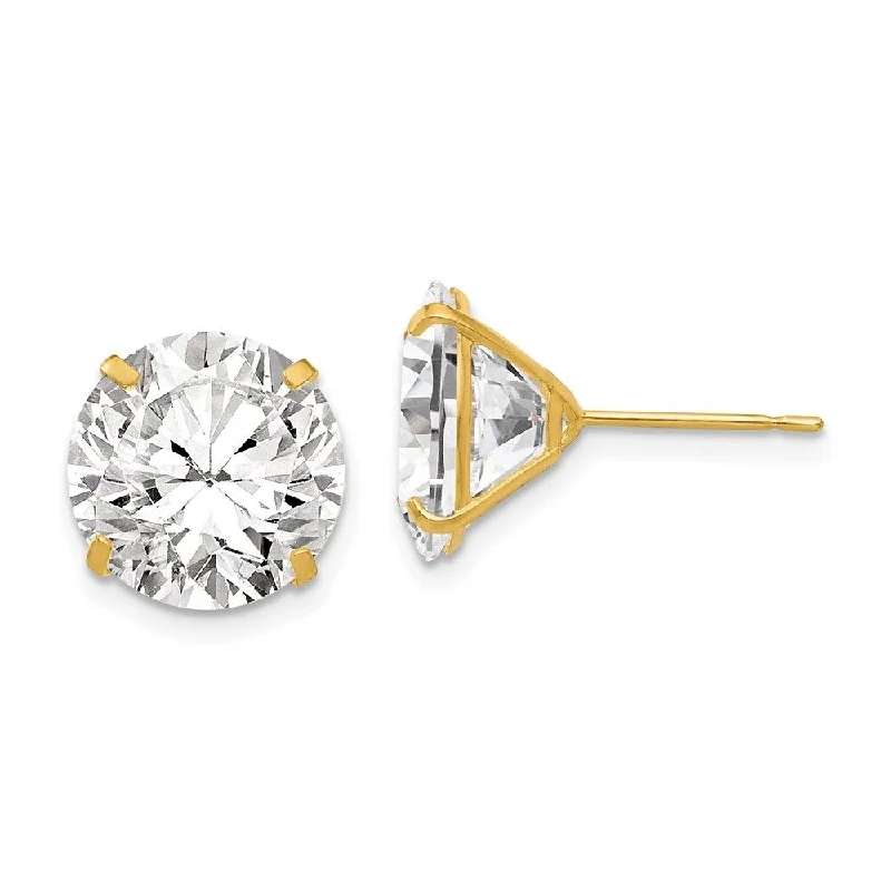 14k Yellow Gold 11mm Round CZ Stud Earrings (L-12 mm, W-12 mm)