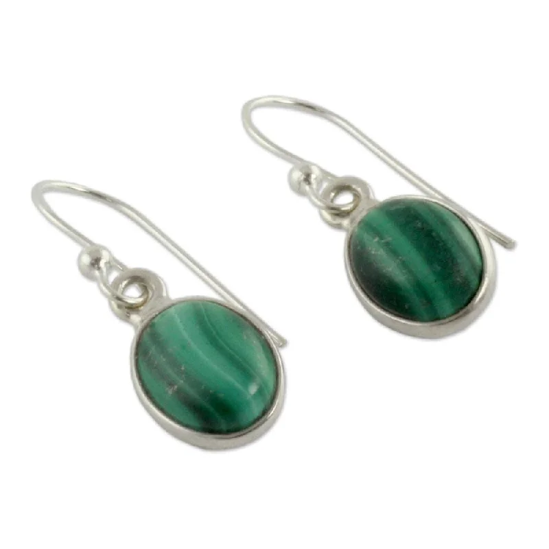 NOVICA Handmade Sterling Silver 'Verdant Paths' Malachite Earrings (India) - 0.9" L x 0.3" W