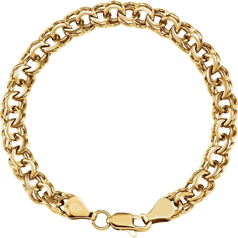 7mm 14k Yellow Gold Solid Double Cable Chain Charm Bracelet