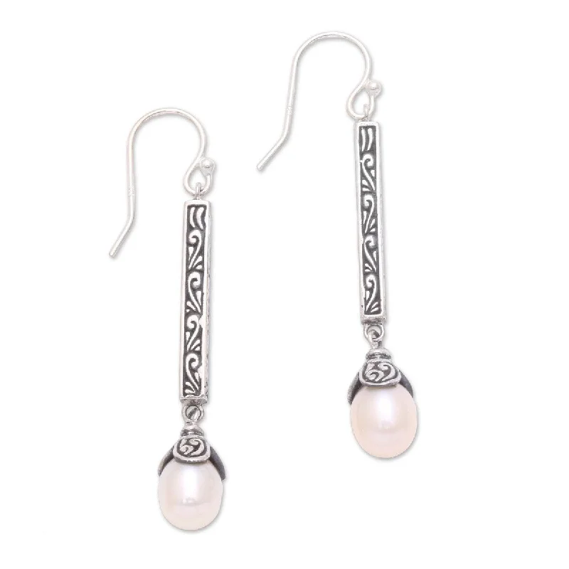 NOVICA Mermaid Melody, Cultured pearl dangle earrings - 2.2*0.3