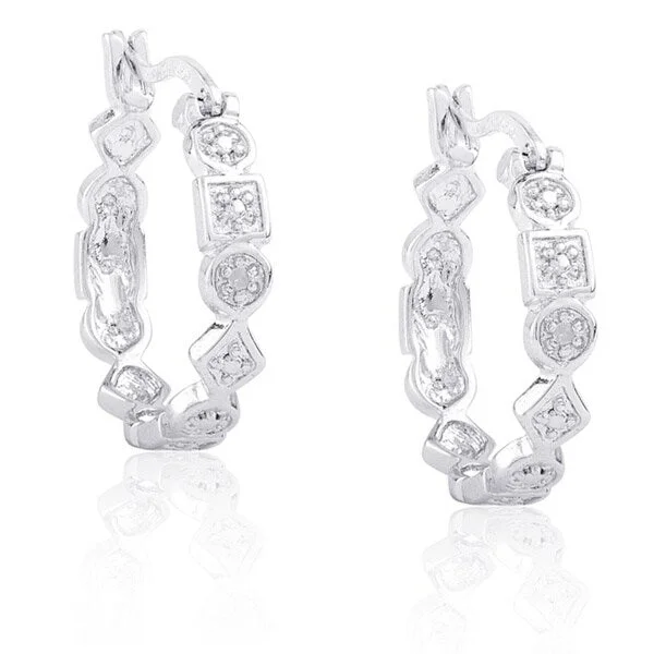 Finesque Sterling Silver Diamond Accent Hoop Earrings