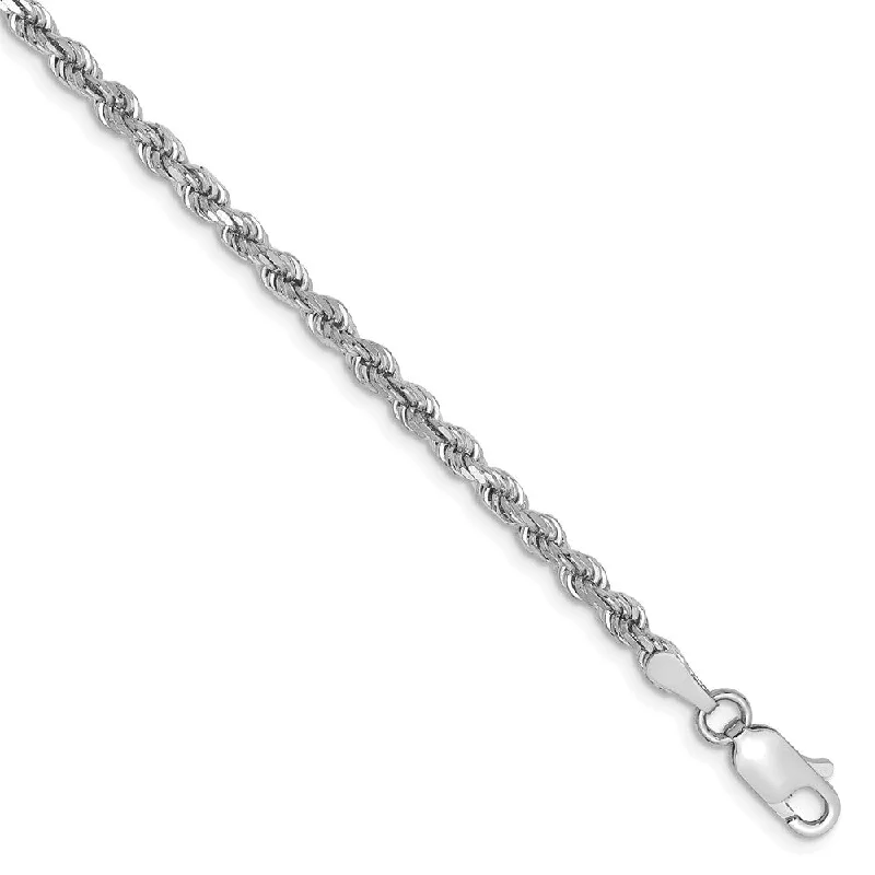 2.75mm, 14k White Gold, Diamond Cut Solid Rope Chain Bracelet