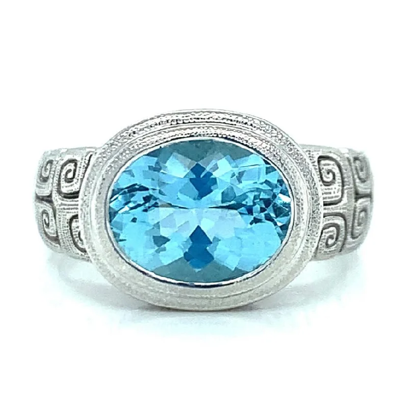 Platinum & Aquamarine Bezel Ring - "J's Garden"