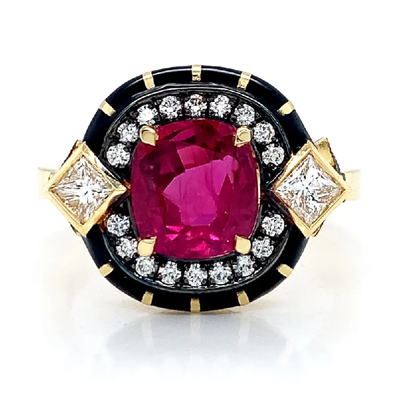 Ruby & Diamond Enamel Ring - "Rock Candy Glamour"