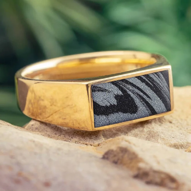 Mixed Metal Signet Ring with Mokume Gane