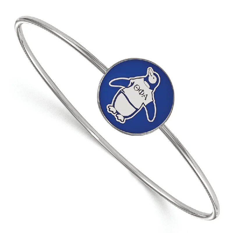 Sterling Silver Theta Phi Alpha Blue Enamel Penguin Bangle - 7 in.