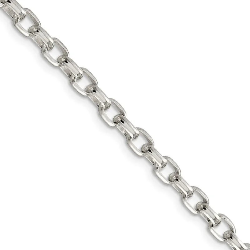 4.4mm, Sterling Silver Oval Solid Rolo Chain Bracelet