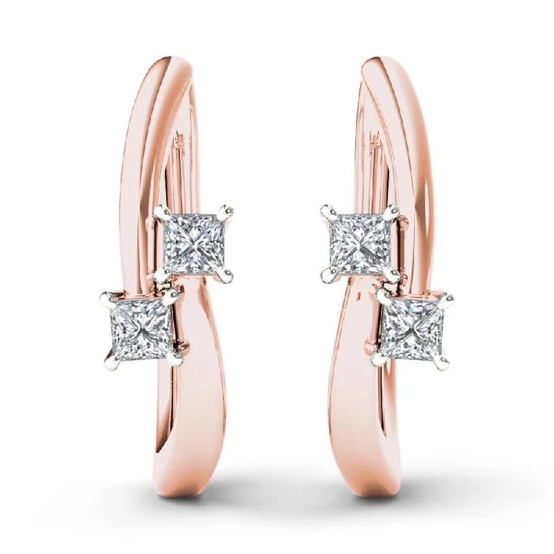 De Couer 10k Rose Gold 1/3ct TDW Diamond Two-Stone Hoop Earrings - Pink