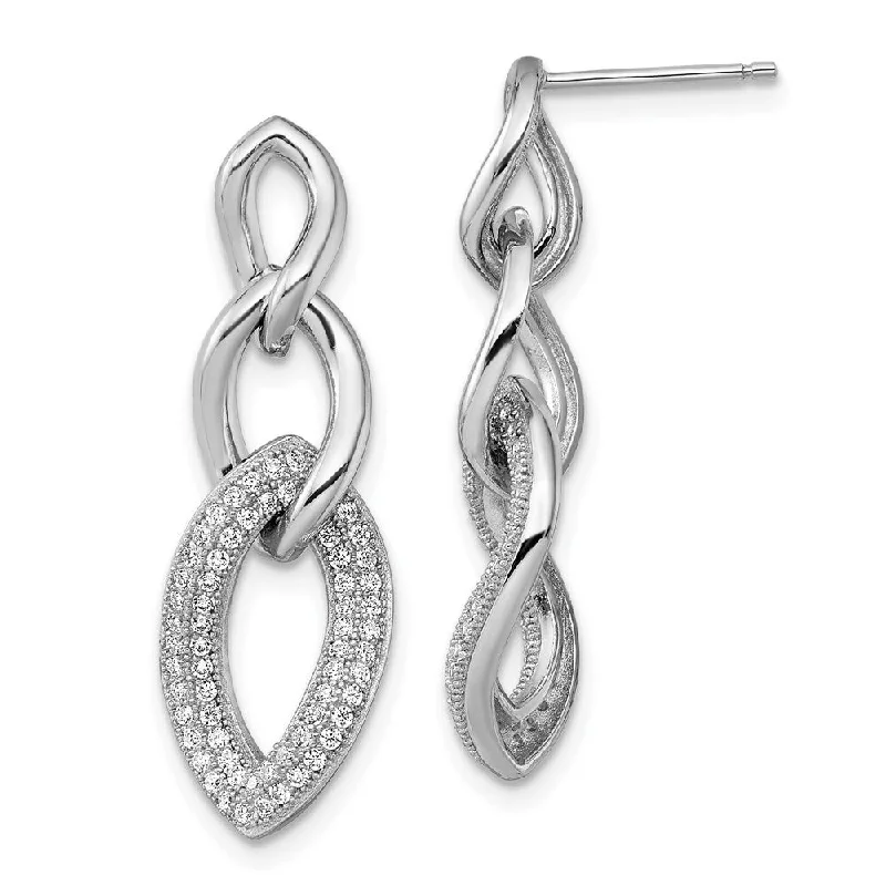 925 Sterling Silver Cubic Zirconia and Brilliant Embers Dangle Earrings (L-29 mm, W-10 mm)