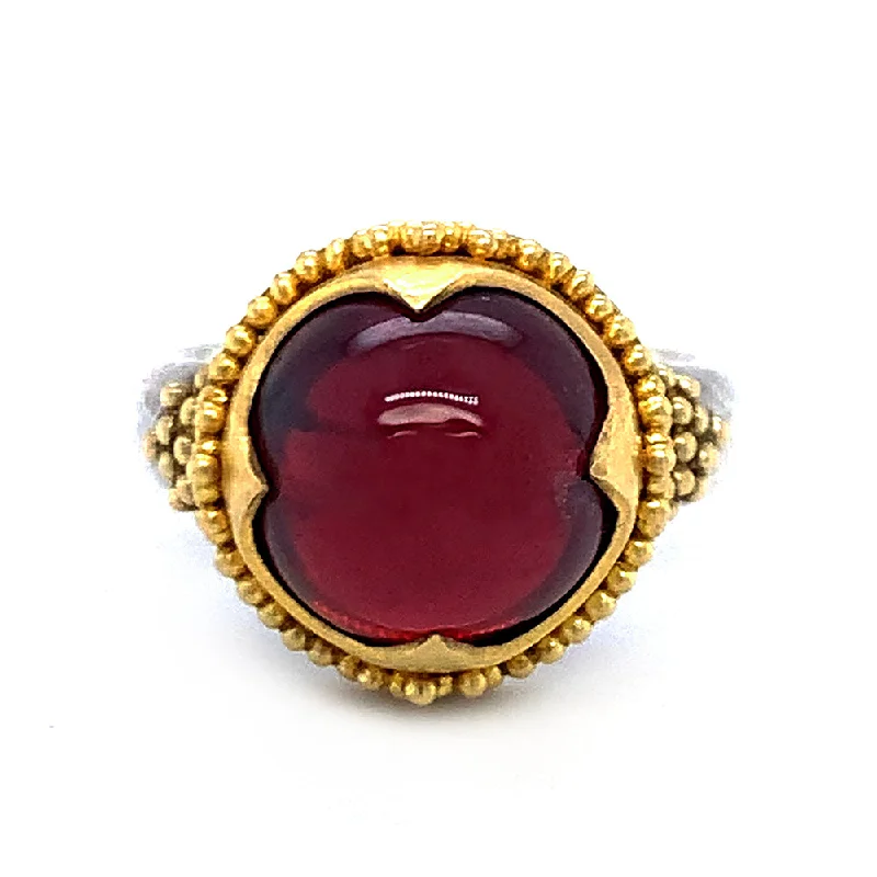 Yellow Gold & Sterling Silver Garnet Ring - "Royal Red"