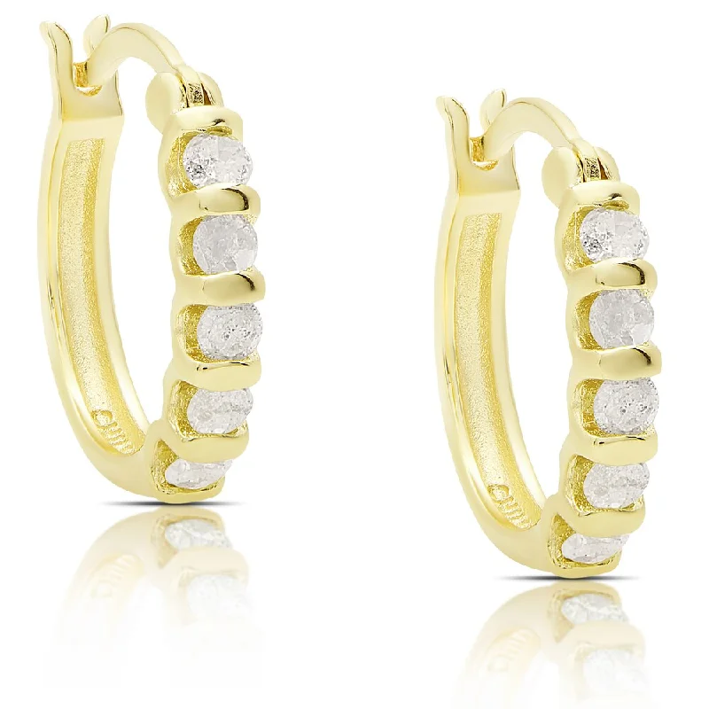 Finesque Gold Over Silver or Sterling Silver 3/4ct TDW Diamond Hoop Earrings