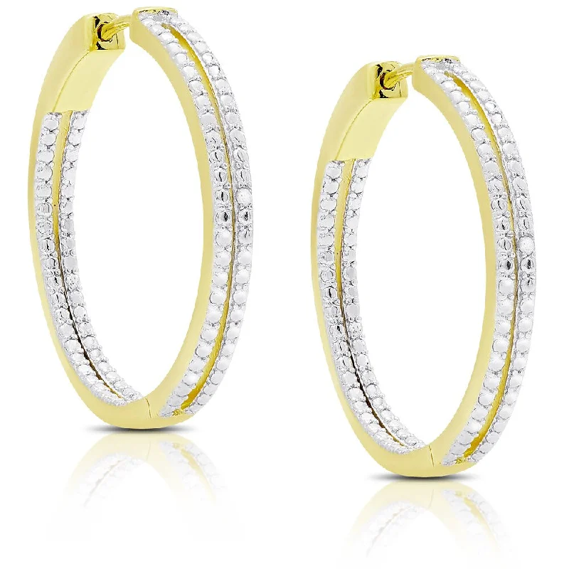 Finesque Gold Over Sterling Silver Diamond Accent Two Row Hoop Earrings