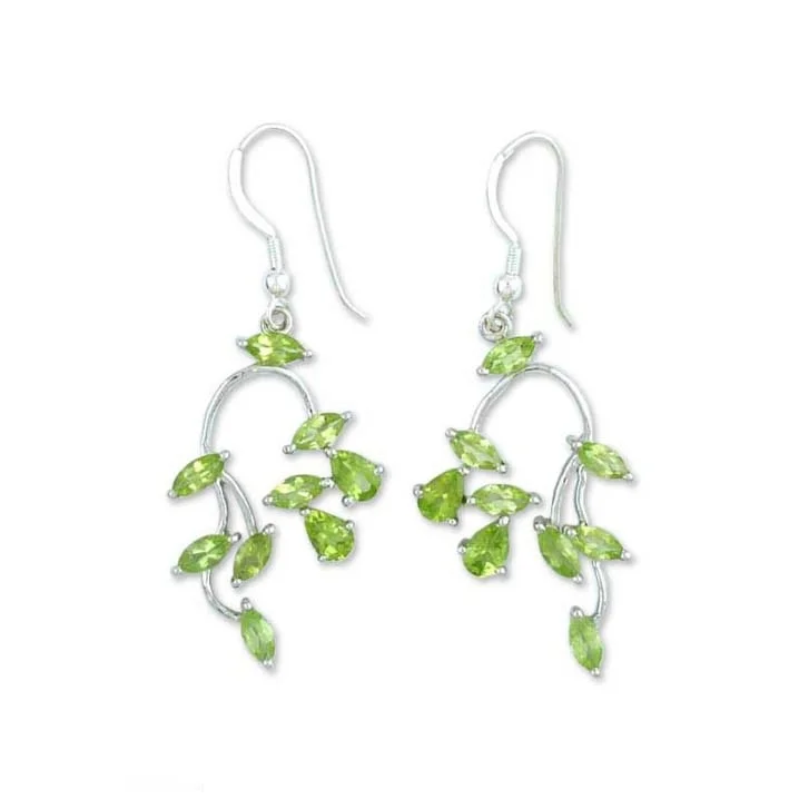 Handmade Sterling Silver 'Drifting Petals' Peridot Dangle Earrings (India)