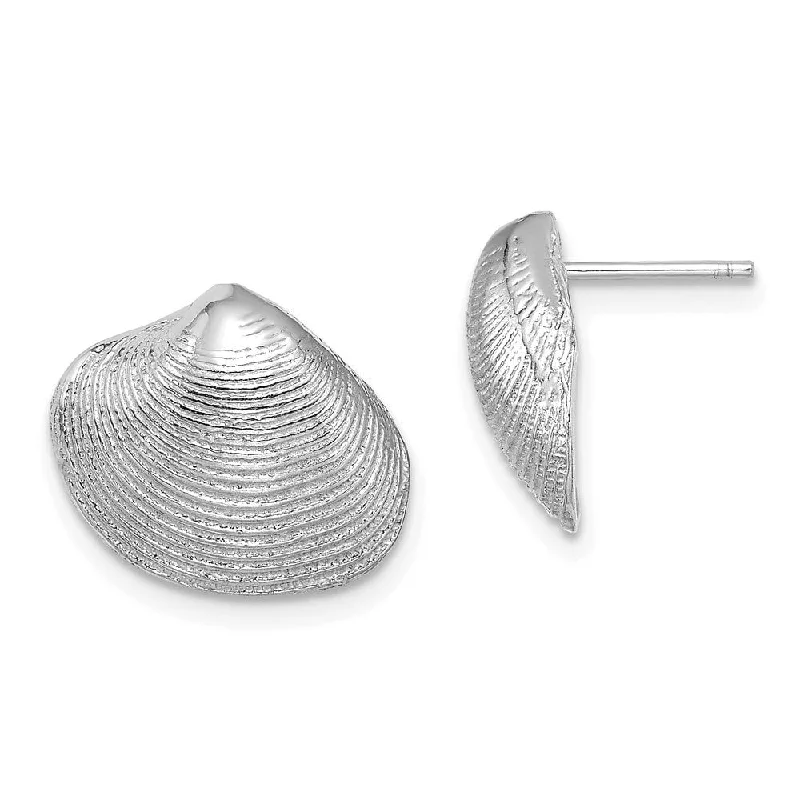 Diamond2Deal 14K White Gold Clam Shell Stud Earrings (L- 12.7 mm, W- 15.1 mm)