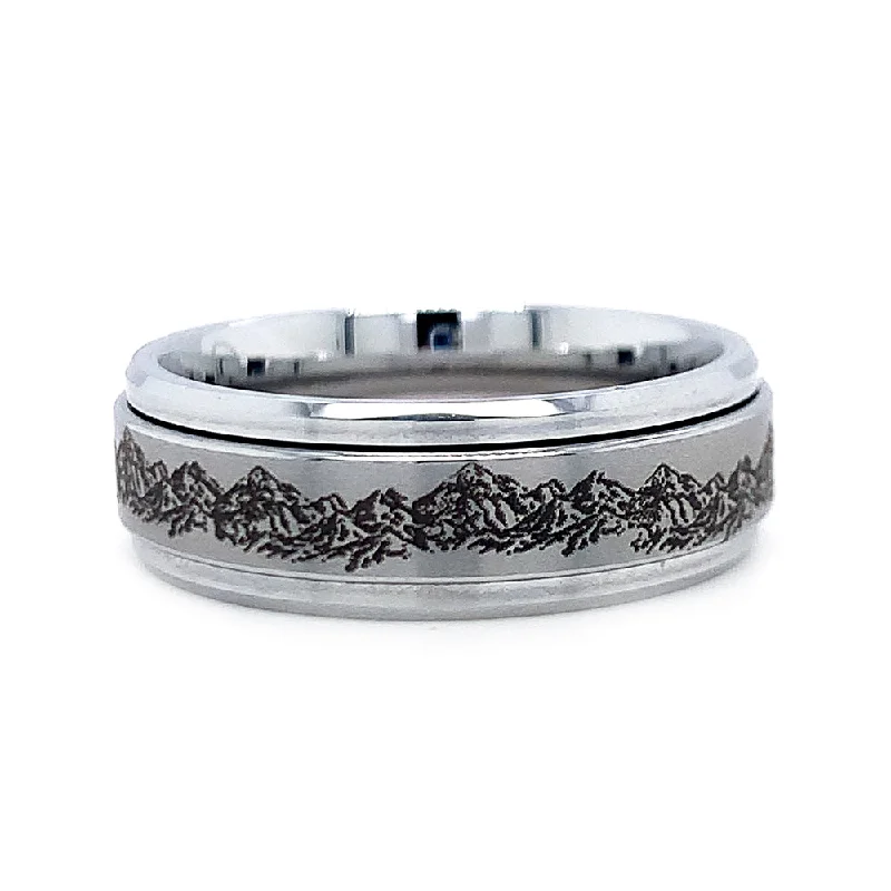 Tungsten with Mountain Engraving "Spinner" Ring