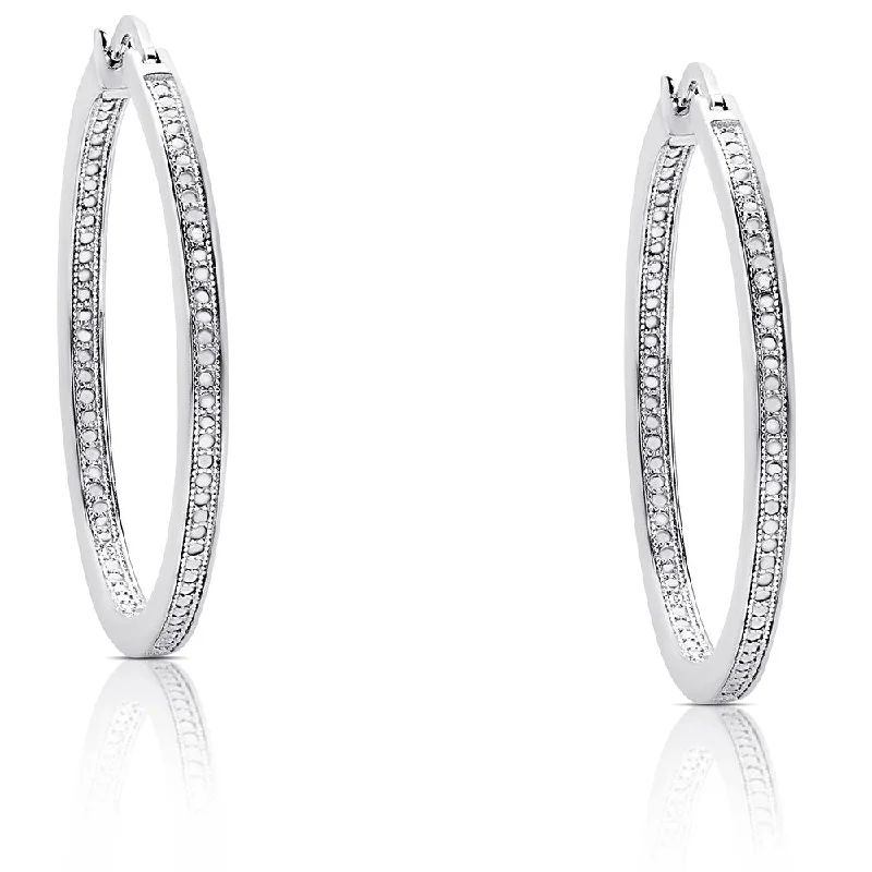 Finesque Sterling Silver Diamond Accent Hoop Earrings