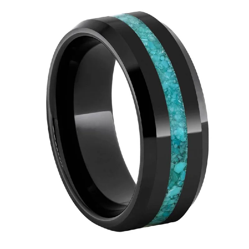 Turquoise and Black Ceramic Ring