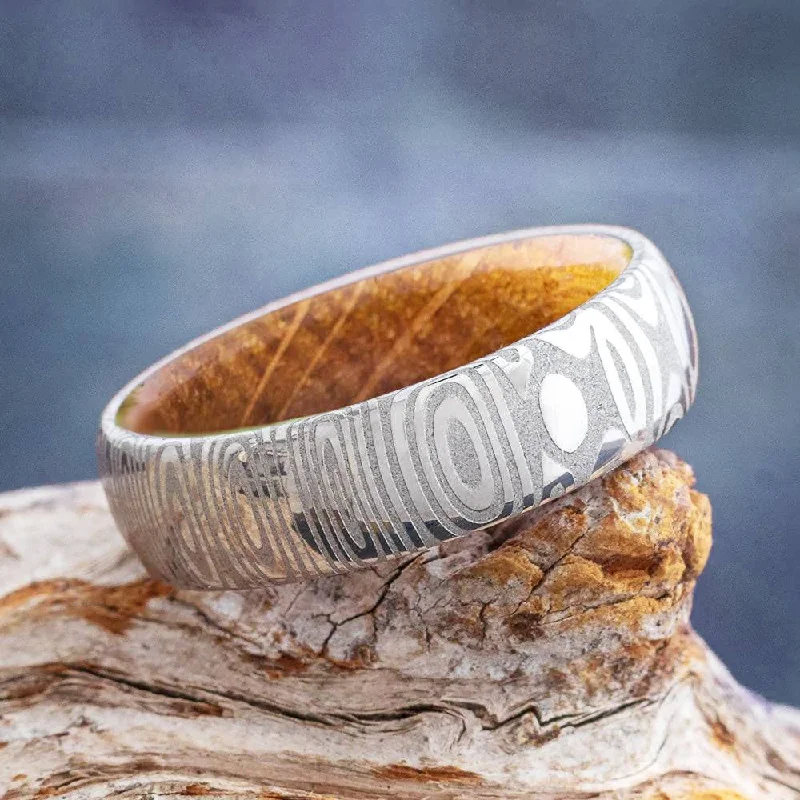 Damascus & Whiskey Barrel Men's Wedding Band