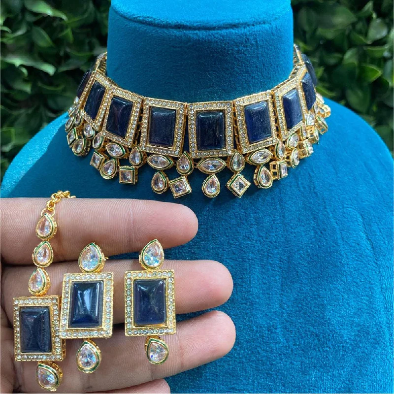 Royal Kundan Jewellery Gold Plated Crystal Stone Choker Necklace Set