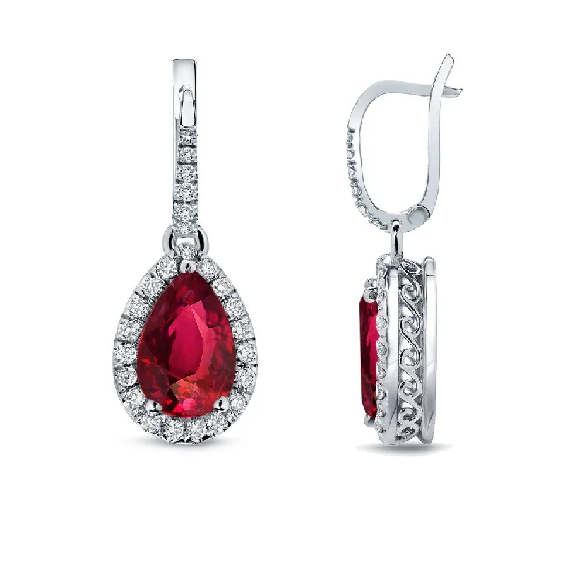 Auriya 14k Gold 2ct Pear-cut Red Ruby Halo Diamond Dangle Earrings 2/5ct TDW