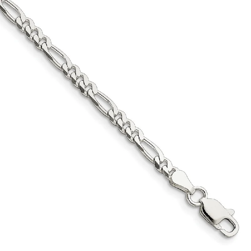 3.5mm Sterling Silver, Solid Figaro Chain Bracelet