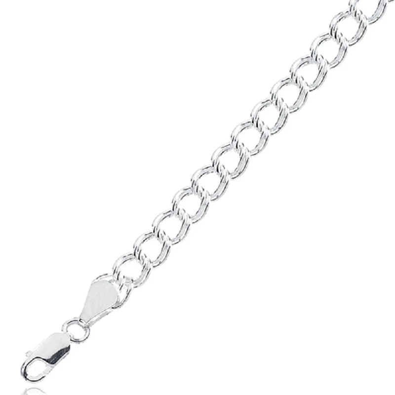 Sterling Silver 4.5mm Hollow Paralleo Curb Chain Charm Bracelet, 7 In