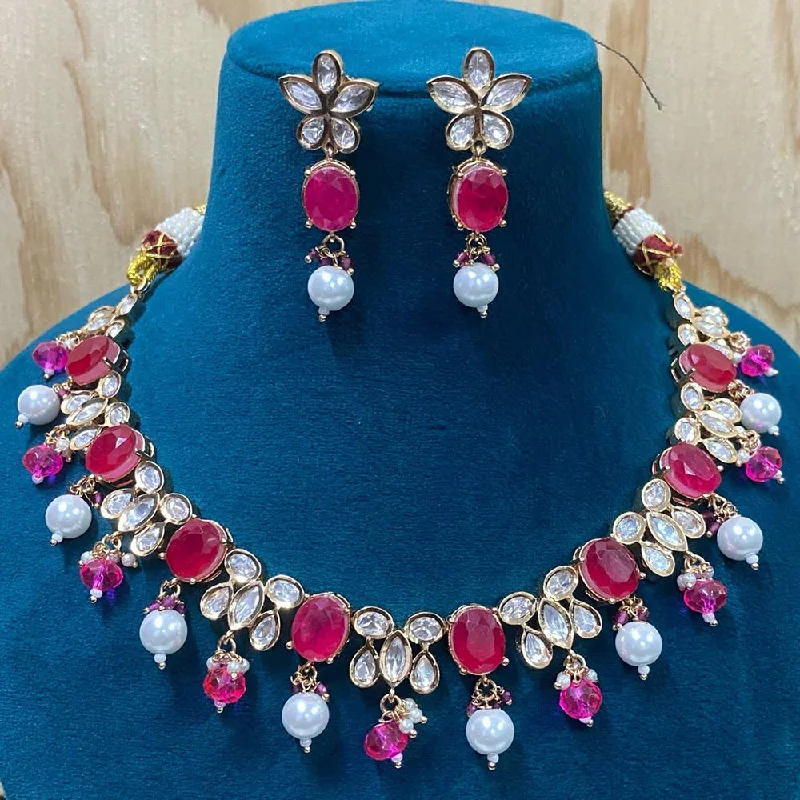 Amoliya Jewels Gold Plated Polki Kundan And Beads Necklace Set