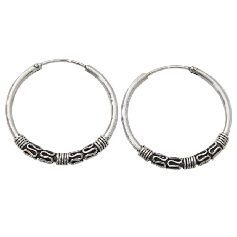 Handmade Sterling Silver Hoop Earrings, 'Twist and Turn' (India)