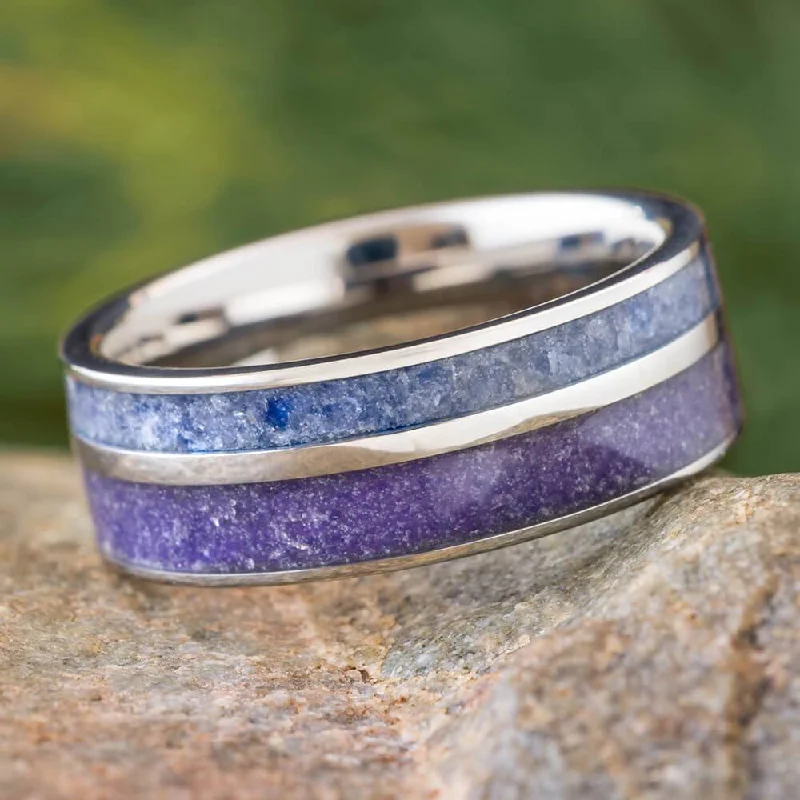 Crushed Birthstone Wedding Band in Titanium