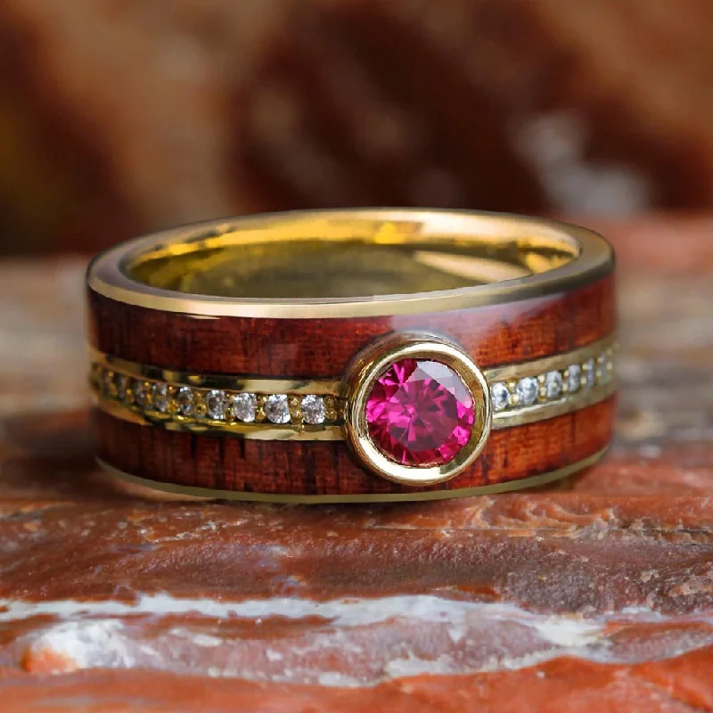 Ruby & Rosewood Wedding Ring With Diamond Band