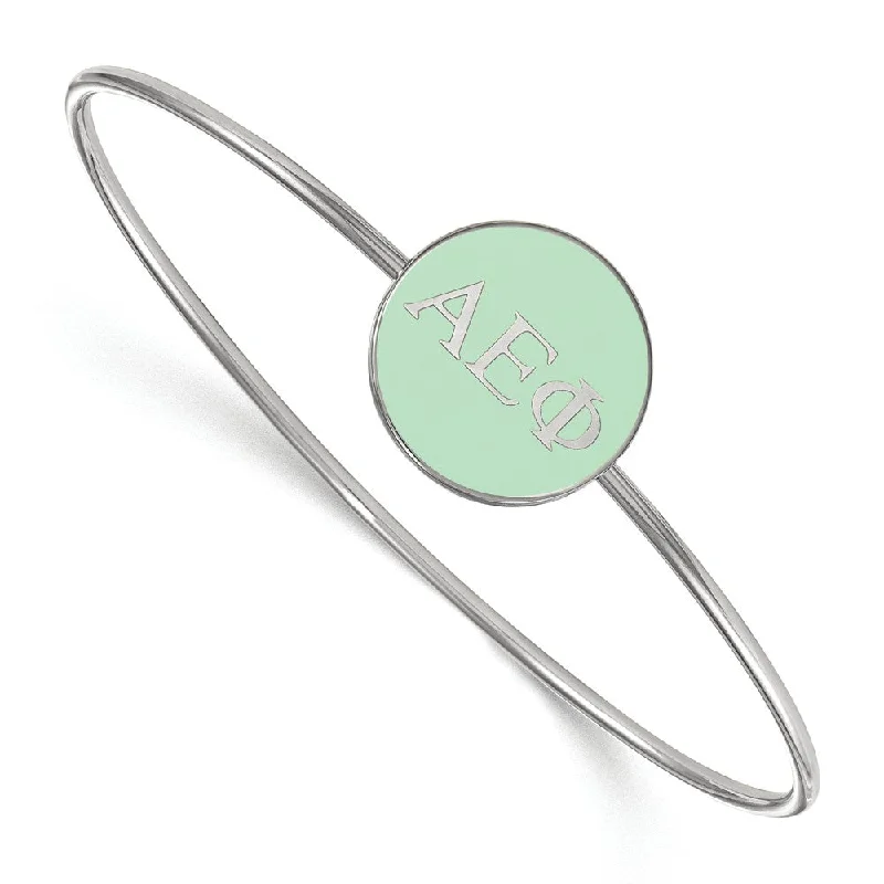 Sterling Silver Alpha Epsilon Phi Green Enamel Greek Bangle - 6 in.